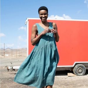 NotPerfectLinen Volume dress in creamy brown